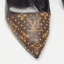 Louis Vuitton Brown/Black Studded Monogram Canvas and Leather Pointed Toe Pumps Size 39