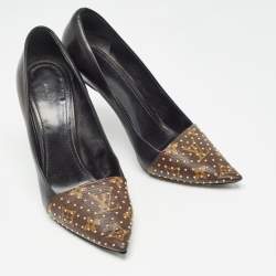 Louis Vuitton Brown/Black Studded Monogram Canvas and Leather Pointed Toe Pumps Size 39
