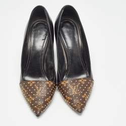 Louis Vuitton Brown/Black Studded Monogram Canvas and Leather Pointed Toe Pumps Size 39