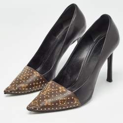 Louis Vuitton Brown/Black Studded Monogram Canvas and Leather Pointed Toe Pumps Size 39