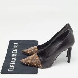 Louis Vuitton Brown/Black Studded Monogram Canvas and Leather Pointed Toe Pumps Size 39