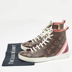 Louis Vuitton Brown Monogram Canvas and Leather High Top Sneakers Size 37
