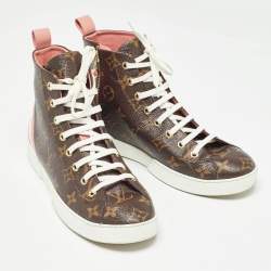 Louis Vuitton Brown Monogram Canvas and Leather High Top Sneakers Size 37