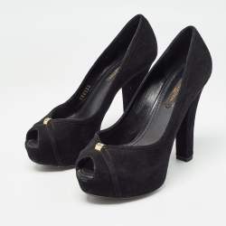 Louis Vuitton Black Suede Kimono Peep Toe Pumps Size 35.5