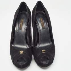 Louis Vuitton Black Suede Kimono Peep Toe Pumps Size 35.5