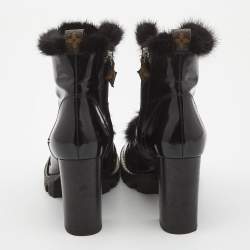 Pre Owned Louis Vuitton Black Patent and Fur Star Trail Ankle Boots Size 39