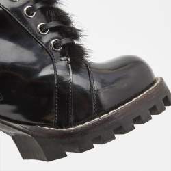 Pre Owned Louis Vuitton Black Patent and Fur Star Trail Ankle Boots Size 39