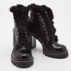 Pre Owned Louis Vuitton Black Patent and Fur Star Trail Ankle Boots Size 39