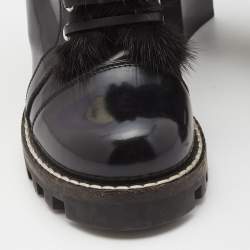 Pre Owned Louis Vuitton Black Patent and Fur Star Trail Ankle Boots Size 39