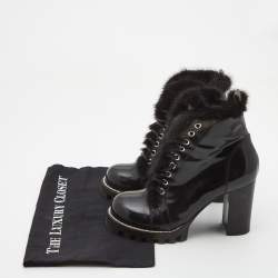 Pre Owned Louis Vuitton Black Patent and Fur Star Trail Ankle Boots Size 39