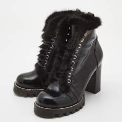 Pre Owned Louis Vuitton Black Patent and Fur Star Trail Ankle Boots Size 39