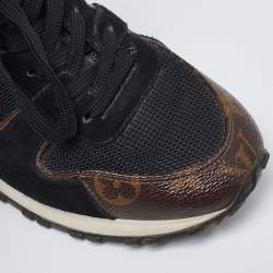 Louis Vuitton Brown/Black Mesh and Monogram Canvas Run Away Low Top Sneakers Size 36