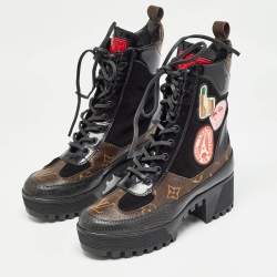 مملوكة مسبقًا Louis Vuitton Brown/Black Suede Laureate Combat Boots Size  36