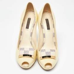 Louis Vuitton Light Yellow Patent Leather Platform Peep Toe Pumps Size 37