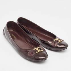 Pre Owned Louis Vuitton Burgundy Patent Oxford Ballet Flats Size 40.5