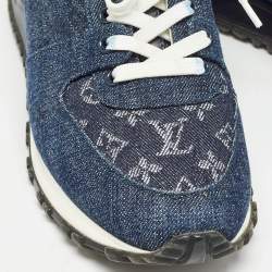 Louis Vuitton Navy Blue Monogram Denim and Leather Run Away Sneakers Size 37