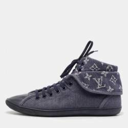 Pre Owned Louis Vuitton Navy Blue Monogram Denim Brea High Top Sneakers Size 40