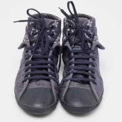 Pre Owned Louis Vuitton Navy Blue Monogram Denim Brea High Top Sneakers Size 40