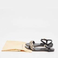 Louis Vuitton Black Leather Studded Ankle Strap Flat Sandals Size 36.5
