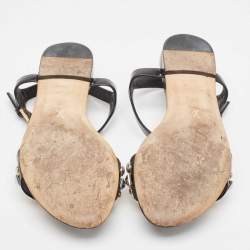 Louis Vuitton Black Leather Studded Ankle Strap Flat Sandals Size 36.5