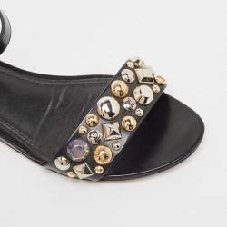 Louis Vuitton Black Leather Studded Ankle Strap Flat Sandals Size 36.5