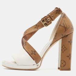 Louis Vuitton White/Brown Leather and Canvas Matchmake Ankle Strap Sandals Size 36