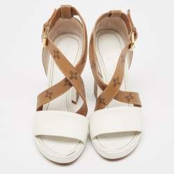 Louis Vuitton White/Brown Leather and Canvas Matchmake Ankle Strap Sandals Size 36