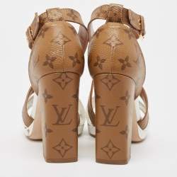 Louis Vuitton White/Brown Leather and Canvas Matchmake Ankle Strap Sandals Size 36
