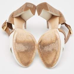 Louis Vuitton White/Brown Leather and Canvas Matchmake Ankle Strap Sandals Size 36