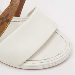 Louis Vuitton White/Brown Leather and Canvas Matchmake Ankle Strap Sandals Size 36