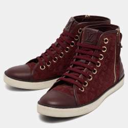 Louis Vuitton Burgundy Suede and Leather Punchy Sneakers Size 36.5