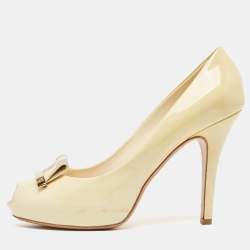 Louis Vuitton Cream Patent Leather Damier Azur Damia Pumps Size 38