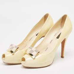 Louis Vuitton Cream Patent Leather Damier Azur Damia Pumps Size 38