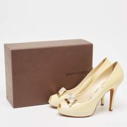 Louis Vuitton Cream Patent Leather Damier Azur Damia Pumps Size 38