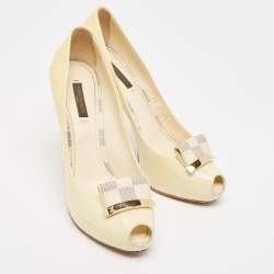 Louis Vuitton Cream Patent Leather Damier Azur Damia Pumps Size 38