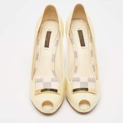 Louis Vuitton Cream Patent Leather Damier Azur Damia Pumps Size 38