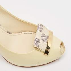 Louis Vuitton Cream Patent Leather Damier Azur Damia Pumps Size 38