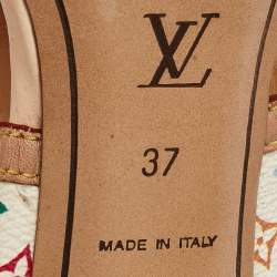 Louis Vuitton White/Brown Monogram Canvas and Leather Slides Size 37    