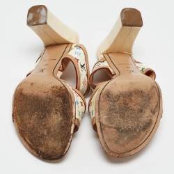 Louis Vuitton White/Brown Monogram Canvas and Leather Slides Size 37    