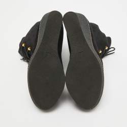 Pre Owned Louis Vuitton Black Monogram Nylon and Suede Ankle Boots Size 38.5