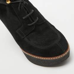 Pre Owned Louis Vuitton Black Monogram Nylon and Suede Ankle Boots Size 38.5