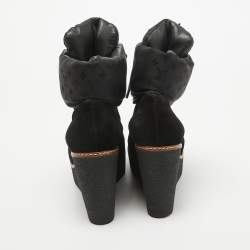 Pre Owned Louis Vuitton Black Monogram Nylon and Suede Ankle Boots Size 38.5