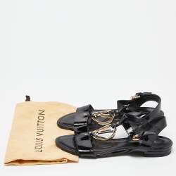 Pre Owned Louis Vuitton Black Patent Leather Carioca Logo Detail Flat Sandals Size 37