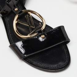 Pre Owned Louis Vuitton Black Patent Leather Carioca Logo Detail Flat Sandals Size 37