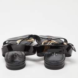 Pre Owned Louis Vuitton Black Patent Leather Carioca Logo Detail Flat Sandals Size 37