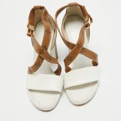 Louis Vuitton White/Brown Monogram Canvas and Leather Matchmake Sandals Size 40