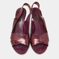 Pre Owned Louis Vuitton Burgundy Patent Leather Wedge Slingback Sandals Size 40