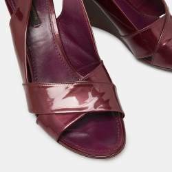 Pre Owned Louis Vuitton Burgundy Patent Leather Wedge Slingback Sandals Size 40