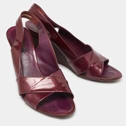 Pre Owned Louis Vuitton Burgundy Patent Leather Wedge Slingback Sandals Size 40
