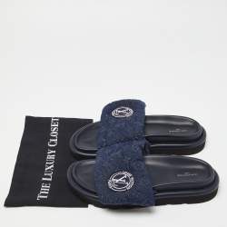 Louis Vuitton Navy Blue Monogram Denim Pool Pillow Velcro Flat Slides Size 40